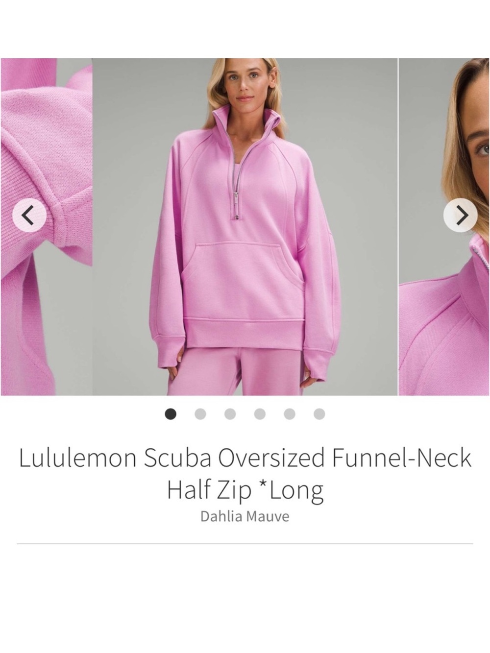 Lululemon Scuba Oversized Funnel Neck Half Zip *Long Jacket Dahlia Mauve Sz XS/S